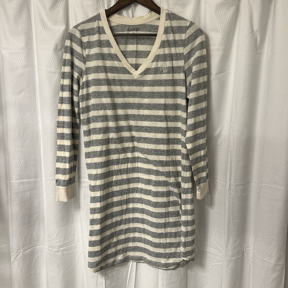 Y2K Lauren Ralph Lauren Cotton Nightgown‎ Large Striped Sleep Shirt Cozy Preppy